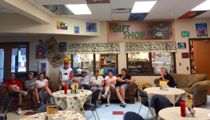 People lounging in the Keya Cafe in front of the gift shop, waiting for their lunch. Photo by Elizabeth Hoover
