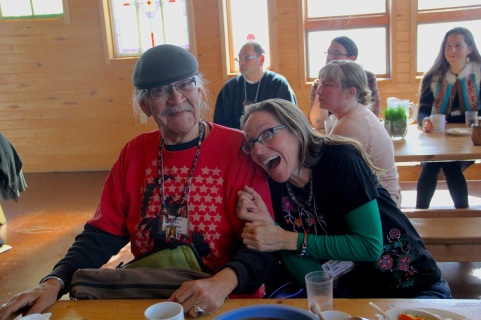 The conference was also a great time to catch up with friends! Pictured here Ernie Whiteman (Arapaho) from the Dream of Wild Health, and Christina Elias from the Mashkiikii Gitigan garden. Photo by Elizabeth Hoover