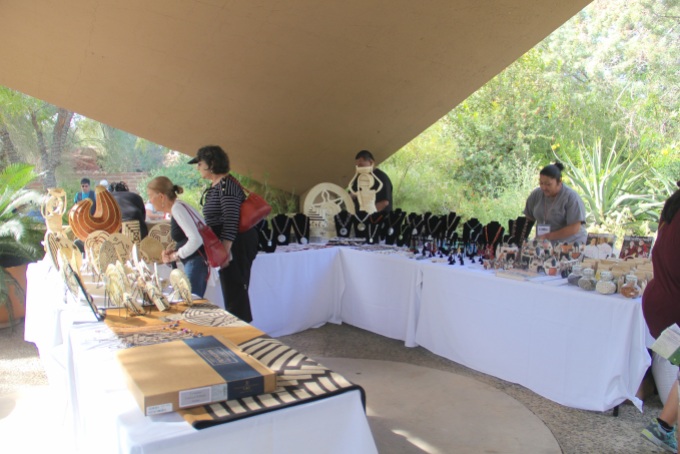 Table selling baskets, art and foods, by Tohono O'odham Community Action (TOCA). Photo by Elizabeth Hoover