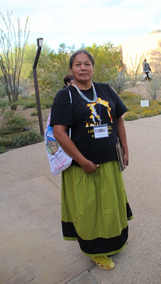 Twila Cassadore, from the Western Apache Diet Project. Twila has been working with San Carlos Apache, White Mountain Apache, and Yavapi peoples for the past 25 years, conducting interviews with elders to bring information back into the community to address health and social problems. Twila described the importance of foods like grass seeds and acorn seeds to the diets of Apaches before people were moved onto reservations and became reliant on rations, and later, commodities. She highlighted, “it took a community to do this. Not individual, not going to the grocery store and buying a bag of flour. You had to wait for the season for mother earth to offer to you.” (Photo by Elizabeth Hoover)